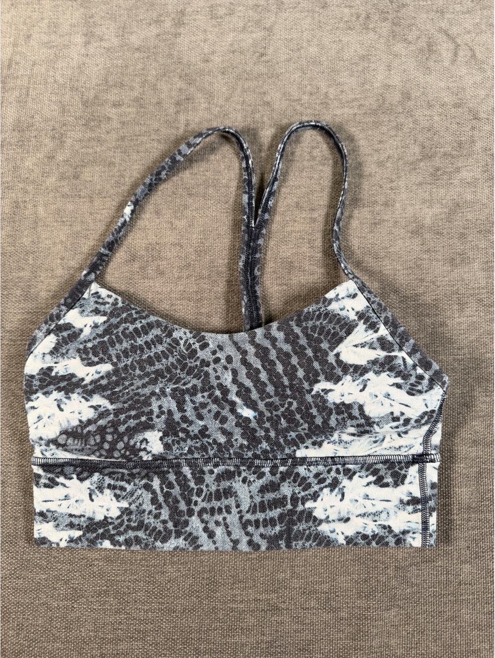 Lululemon Flow Y Bra Long Line in Blue Snake Print, Size 4